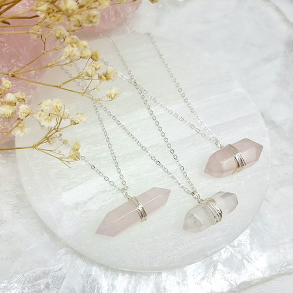 Rose Quartz Double Point Silver Pendant